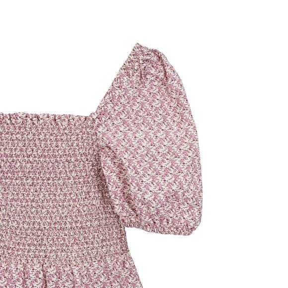 French Connection Floral Cottagecore Puff Sleeve Poplin Smocked Babydoll Top M - Picture 3 of 8